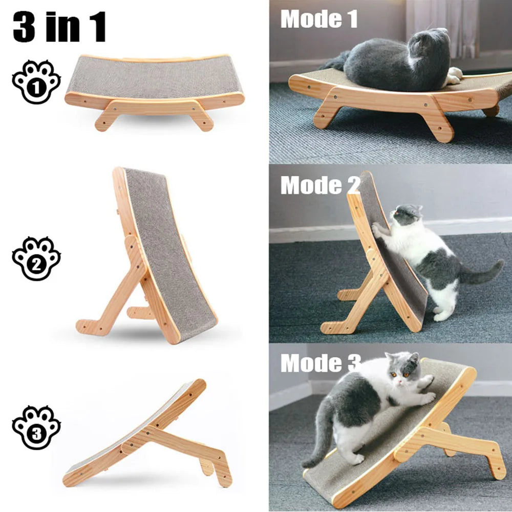 3-in-1 Wooden Cat Scratcher & Detachable Lounge Bed